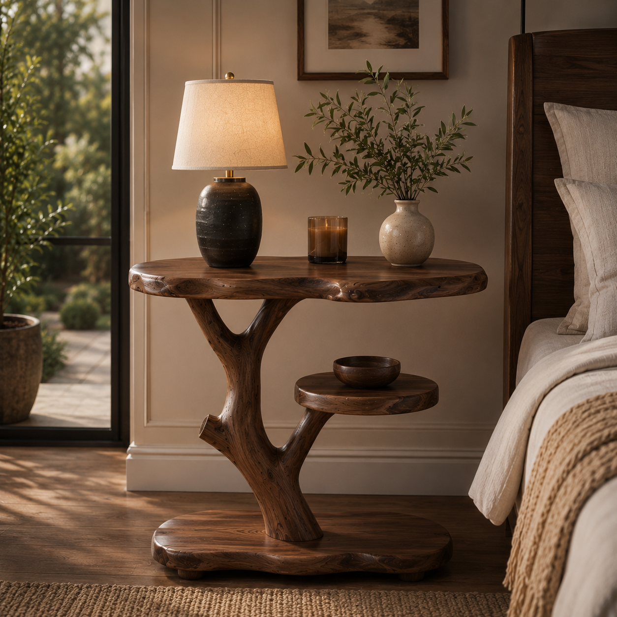 Tree Root Nightstand – Handmade Solid Wood Bedside Table for Rustic Luxury Bedroom Decor