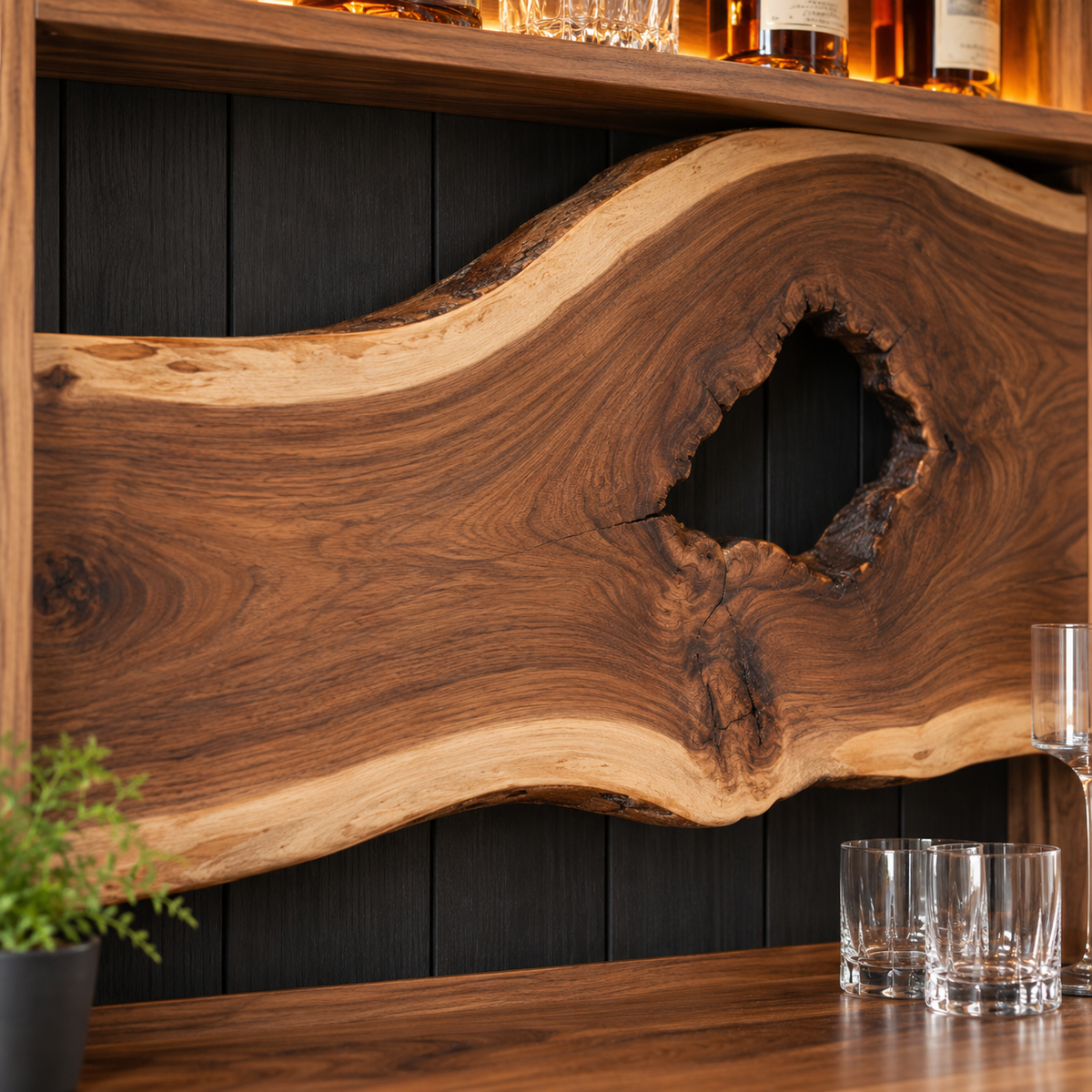 Live Edge Wood Home Bar Cabinet
