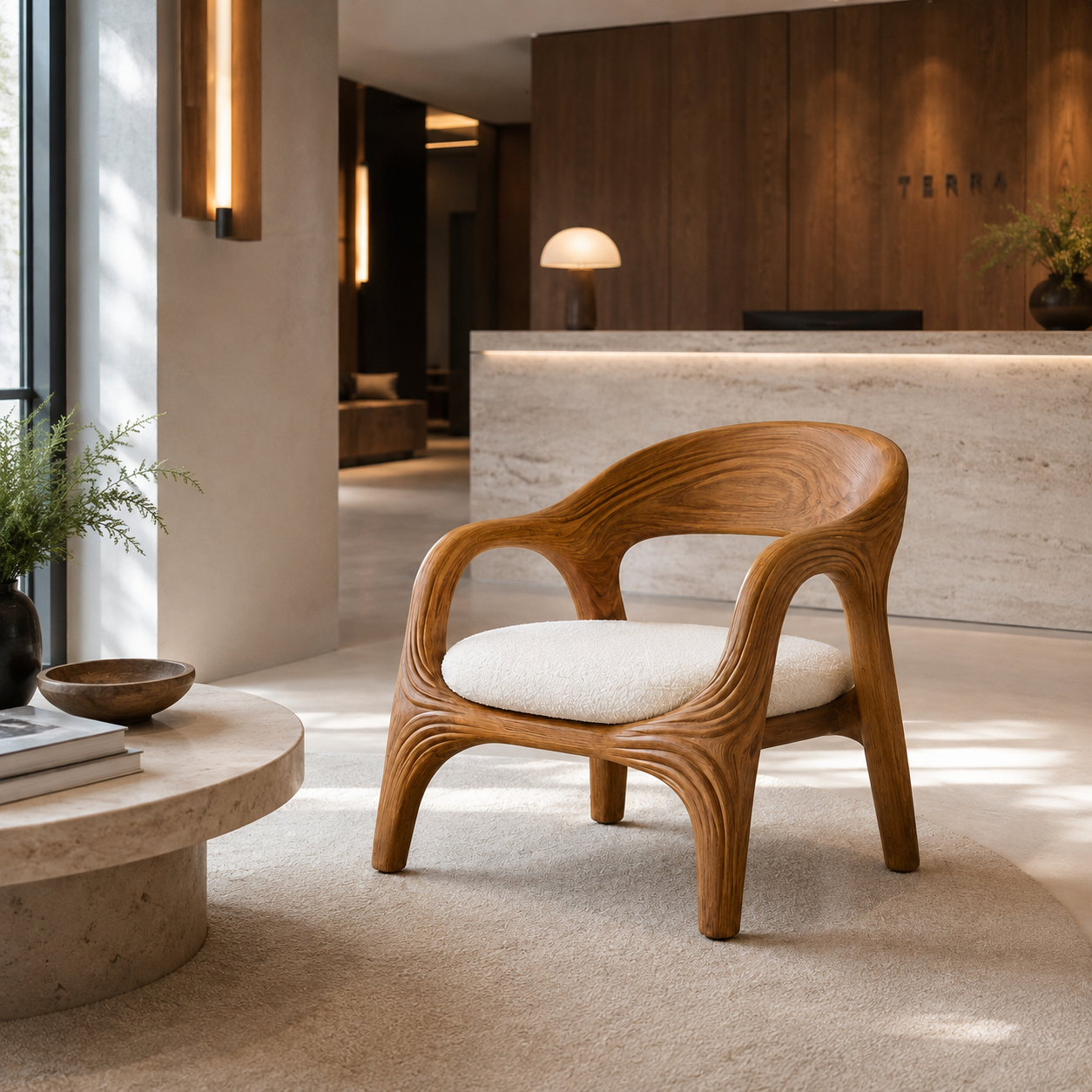 Sculptural Open Frame Wood Armchair