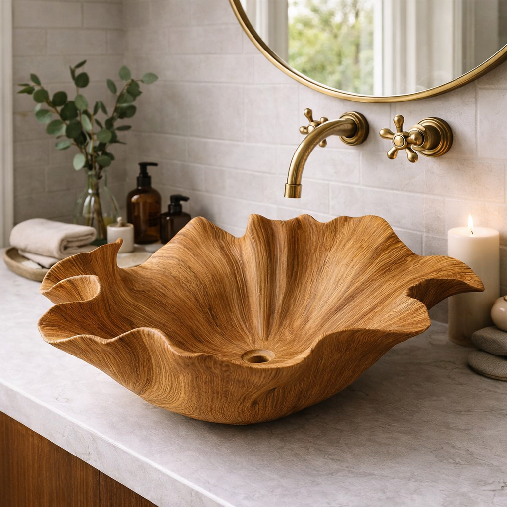 Handcrafted Wooden Leaf Sink Basin - Natural Bathroom Sink