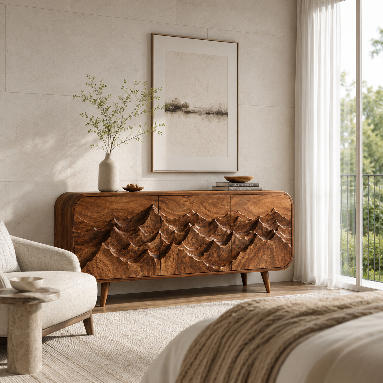 Carved Sideboard – Solid Wood Storage Cabinet for Living Room