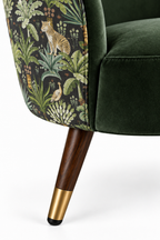 Botanical Velvet Barrel Accent Chair with Wood Legs