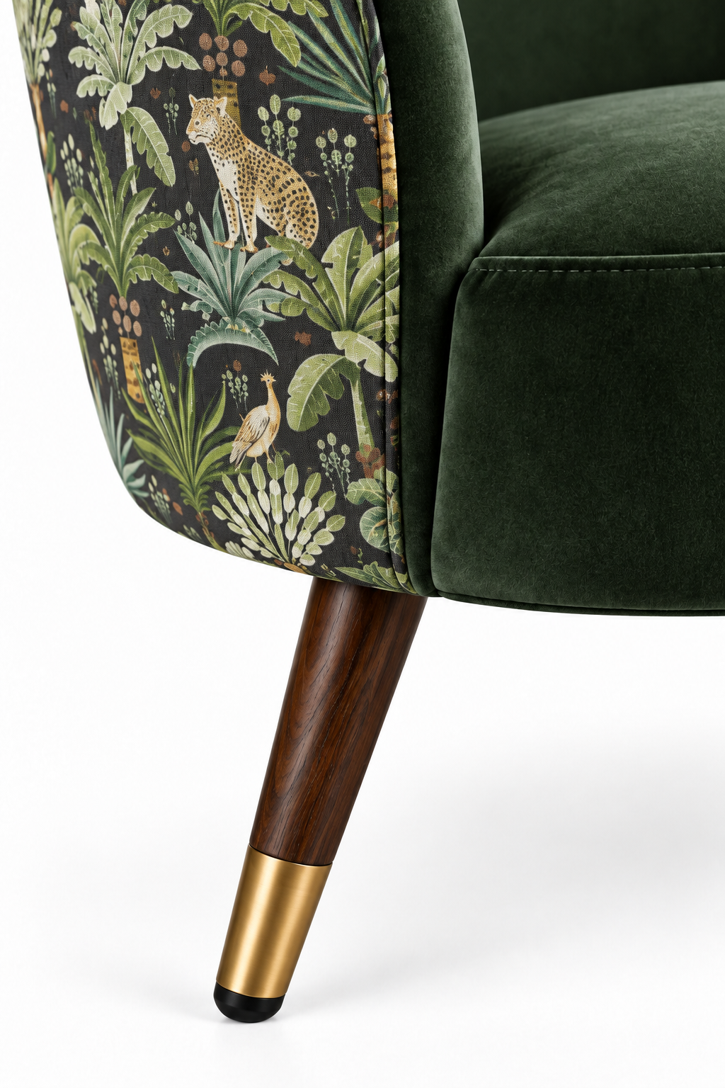Botanical Velvet Barrel Accent Chair with Wood Legs