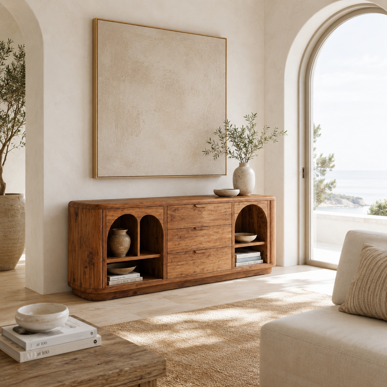 Media Console Cabinet – Solid Wood Storage Cabinet for Living Room