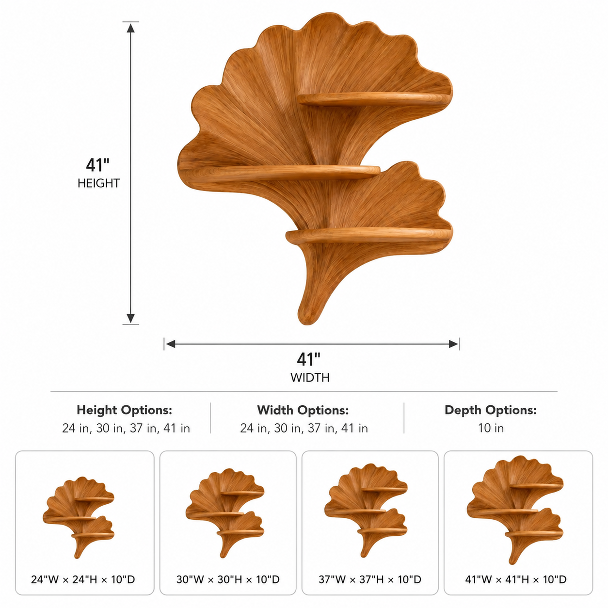 Shell Wood Wall Shelf – Solid Wood Floating Display Shelf for Home Office Decor
