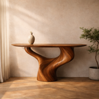 Modern Sculptural Solid Wood Console Table with Curved Base for Entryway