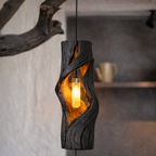 Sculptural Hanging Lamp – Solid Wood Cutout Pendant Light for Modern Home Deco