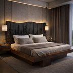 Solid Wood Bed Frame with Hand-Carved Headboard & LED Lighting
