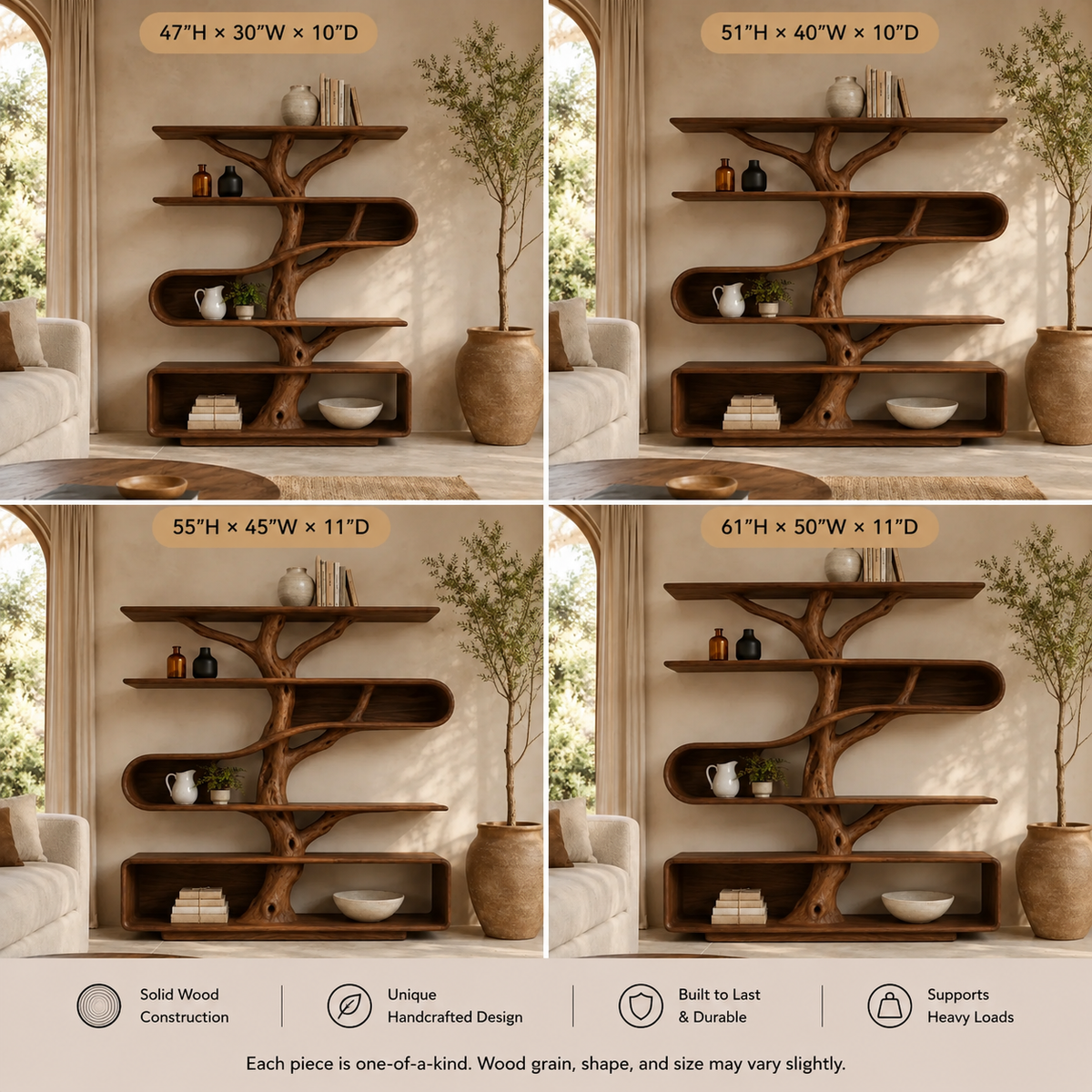 Tree Branch Bookcase – Sculptural Solid Wood Display Shelf