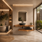 Floating Bathroom Vanity – Live Edge Solid Wood Vanity with Shelf