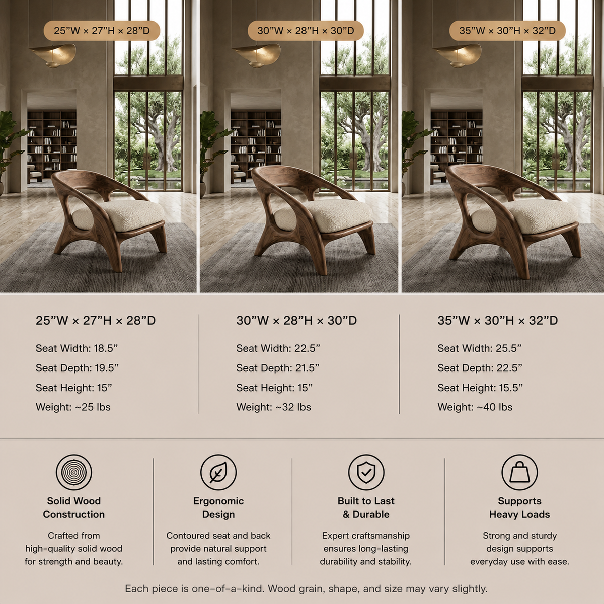 Sculptural Lounge Chair – Solid Wood Accent Chair for Living Room