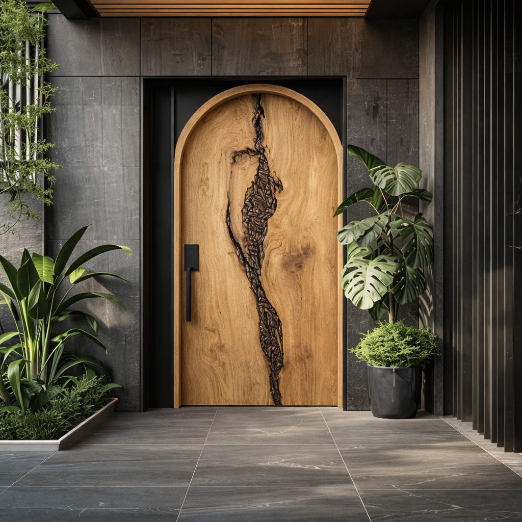 Solid Wood Entry Door – Handcrafted Natural Wooden Door Design