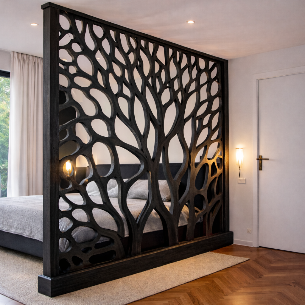 Tree Pattern Room Divider – Solid Wood Modern Panel for Living Room Decor