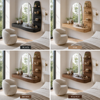 Floating Wood Vanity Desk – Solid Wood Wall Mounted Makeup Table for Bedroom Decor