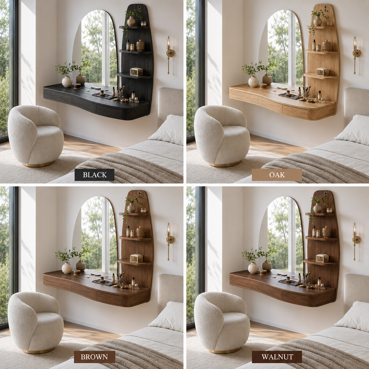 Floating Wood Vanity Desk – Solid Wood Wall Mounted Makeup Table for Bedroom Decor