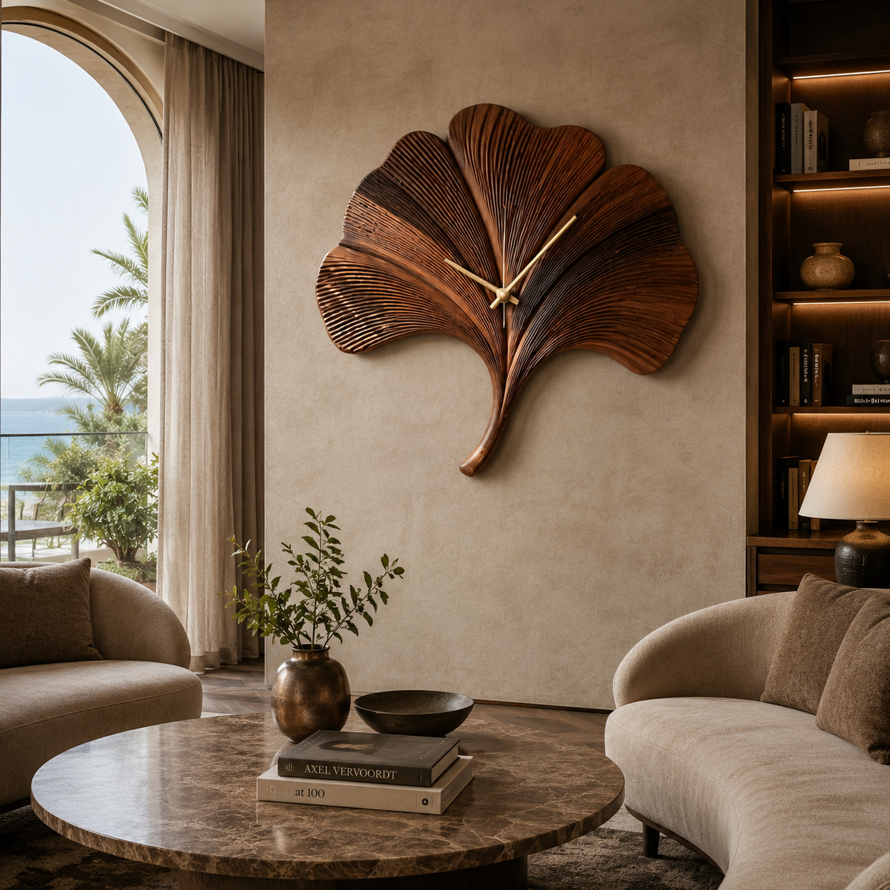 Ginkgo Leaf Wood Wall Clock – Solid Wood Decorative Clock for Living Room Decor