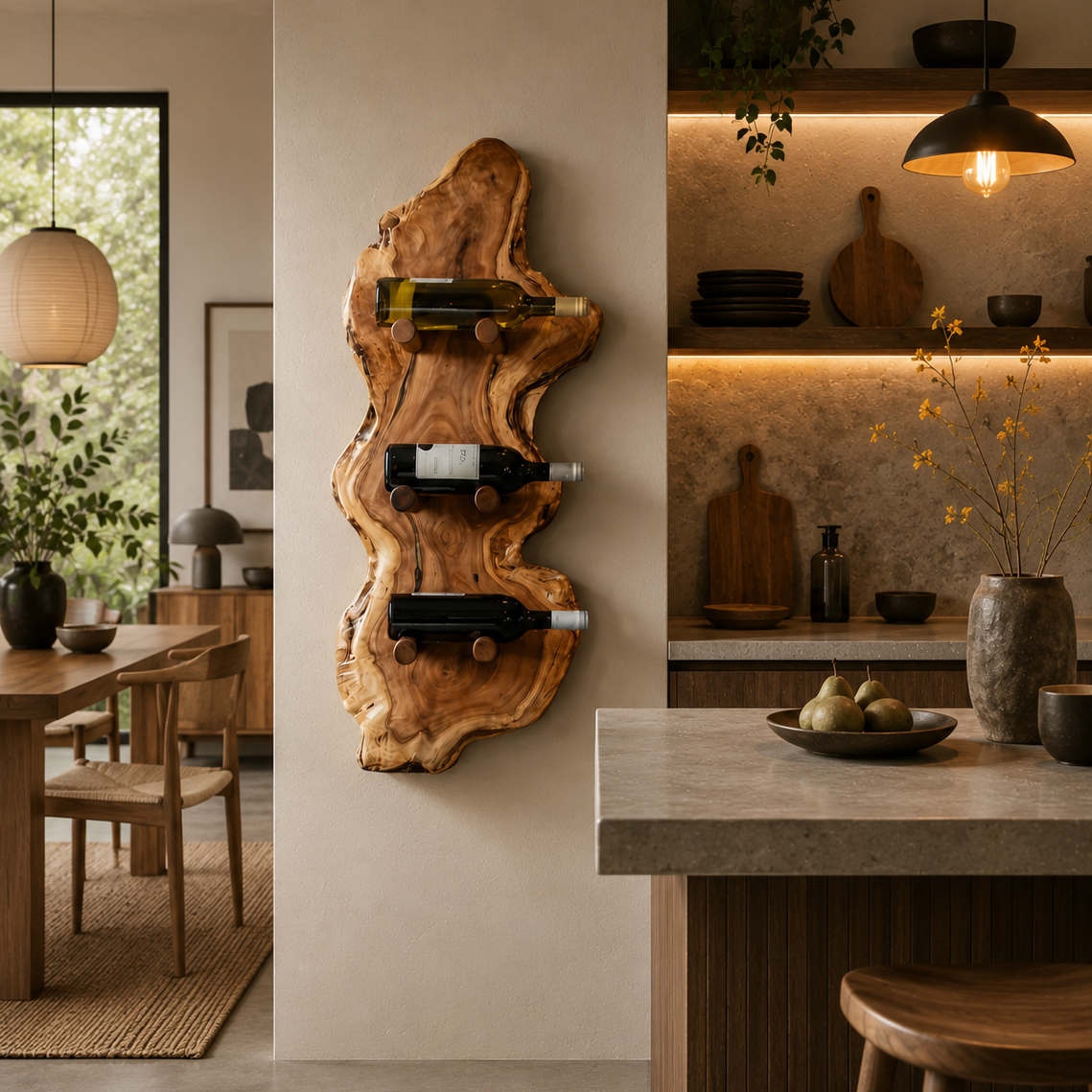 Rustic Bottle Holder – Solid Wood Wall-Mounted Rack for Home Bar Decor