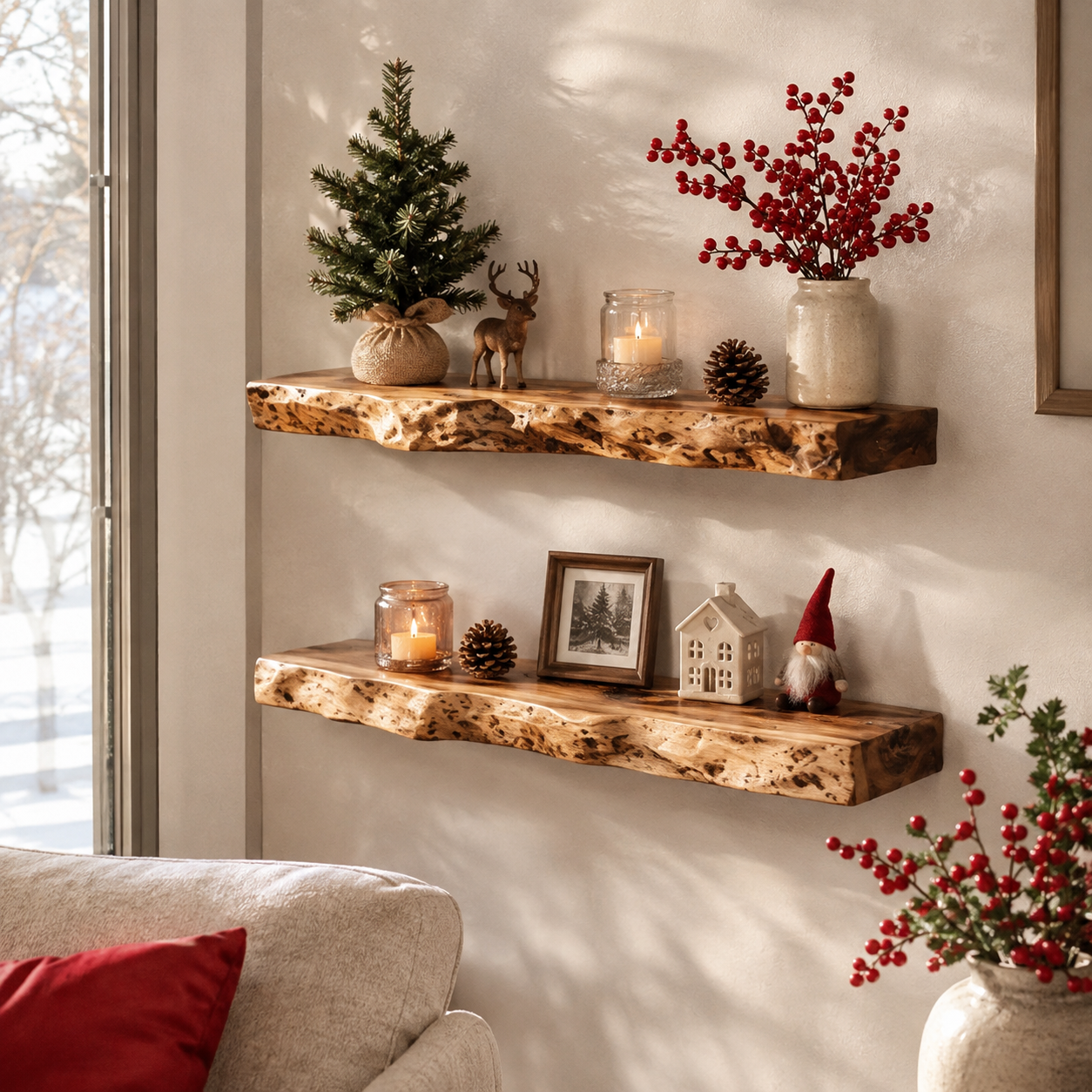 Burl Wood Live Edge Floating Shelves
