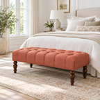 Tufted Upholstered Bench with Turned Wood Legs