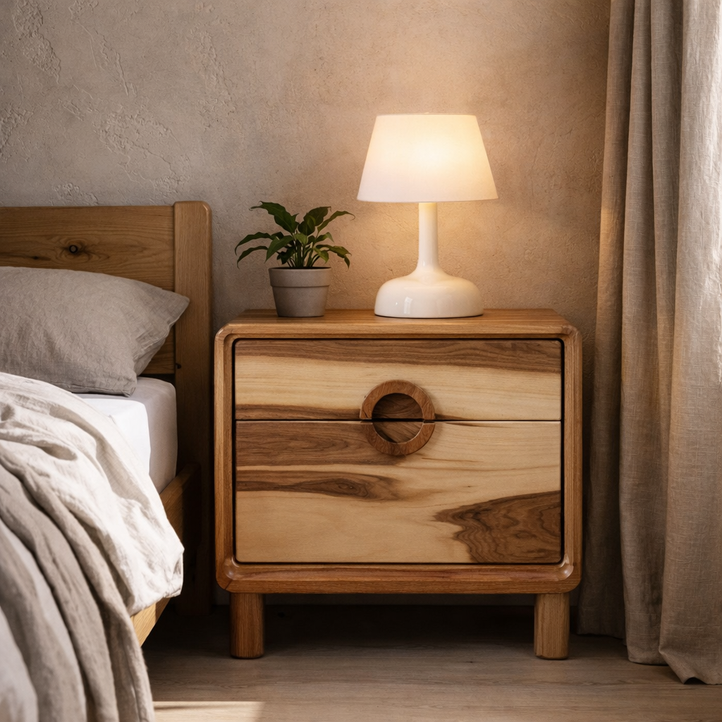 Solid Wood Nightstand – Modern Natural Bedside Table