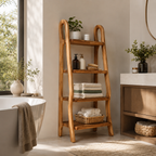 Wood Ladder Bathroom Shelf – Solid Wood Towel Storage Rack for Bathroom Decor