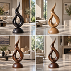 Sculptural Flame Loop Wood Floor Sculpture