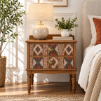 Patterned Drawer Nightstand with Turned Legs