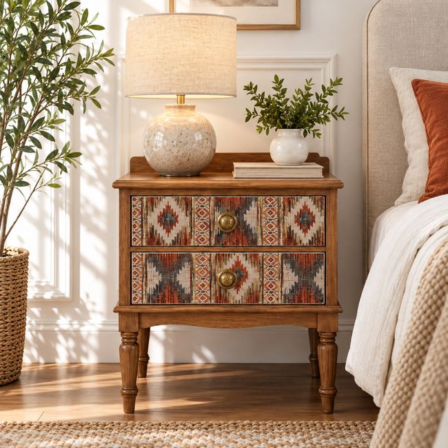 Patterned Drawer Nightstand with Turned Legs Main Image