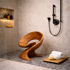 Curved Wooden Shower Chair with Storage – Modern Bathroom Seat