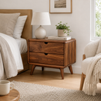 Solid Wood Nightstand – Mid Century Bedside Table for Bedroom Decor