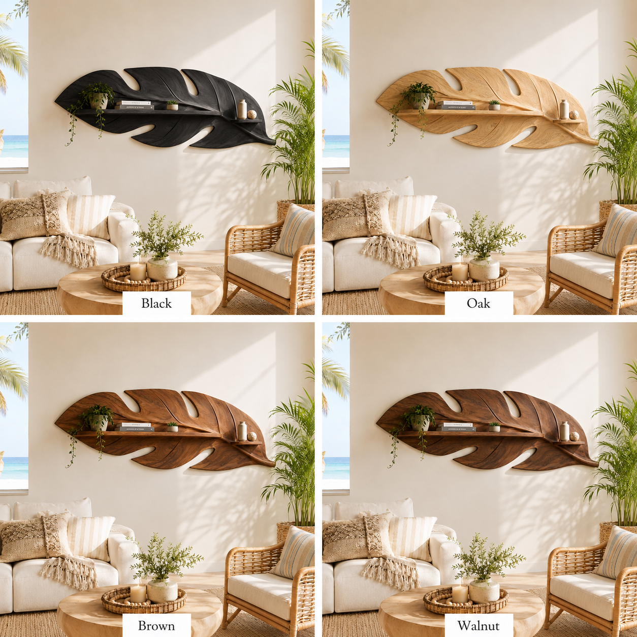 Leaf Wood Wall Shelf – Solid Wood Floating Display Shelf for Living Room Decor
