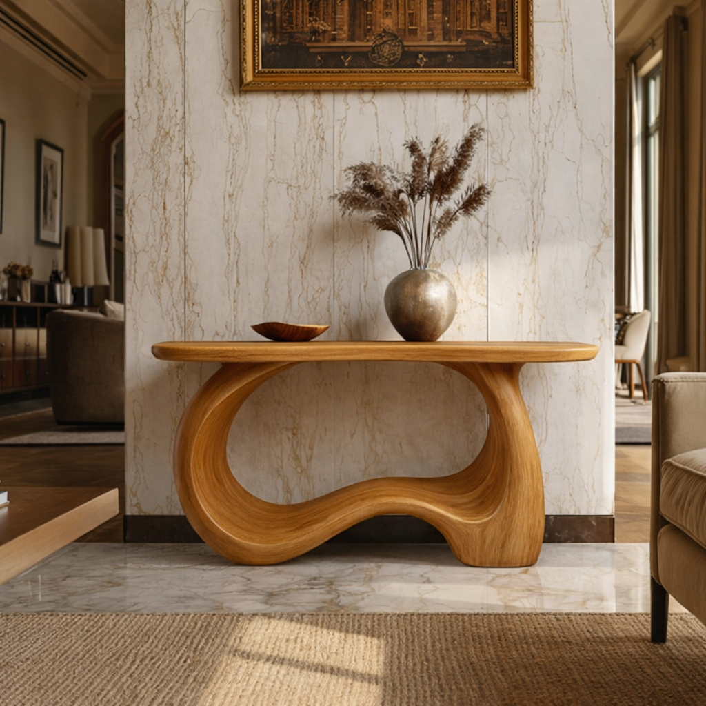 Sculptural Wave Wood Console Table – Handcrafted Curved Design