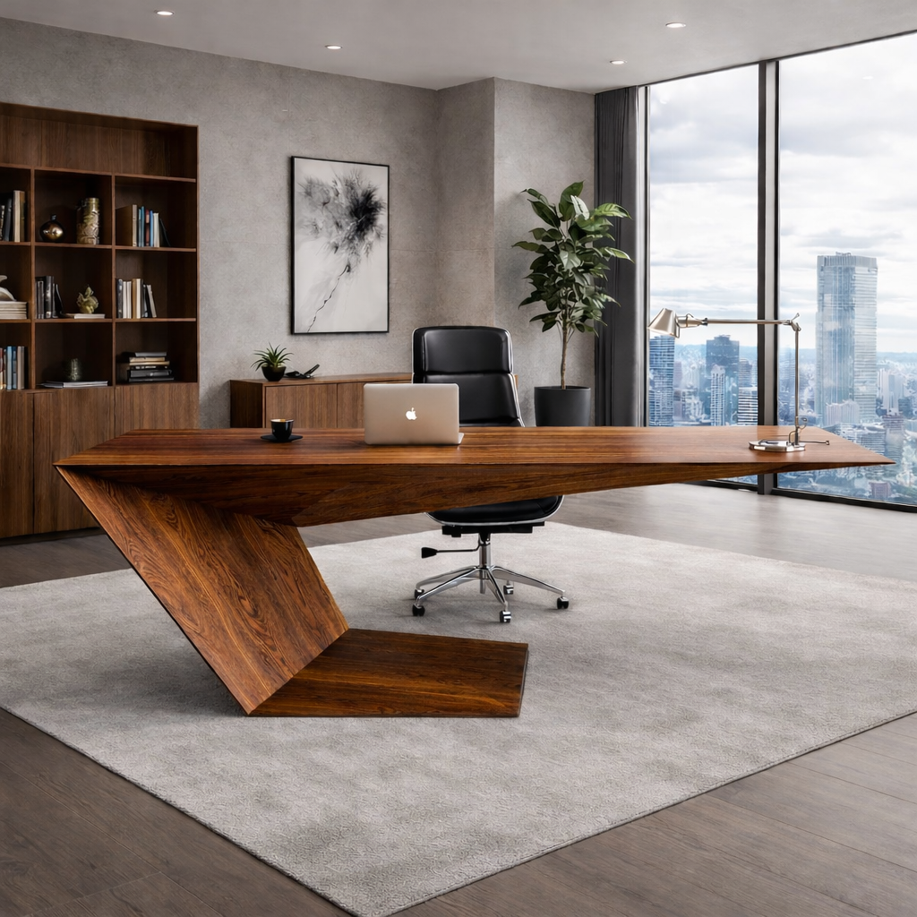 Modern Sculptural Wooden Office Desk – Executive Work Table