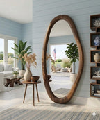 Oval Full Length Mirror – Solid Wood Standing Mirror for Bedroom Decor