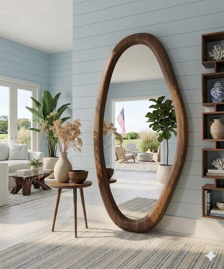 Oval Full Length Mirror – Solid Wood Standing Mirror for Bedroom Decor