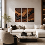 Wave Wood Wall Art – Solid Wood 3 Panel Carved Wall Decor for Living Room Decor