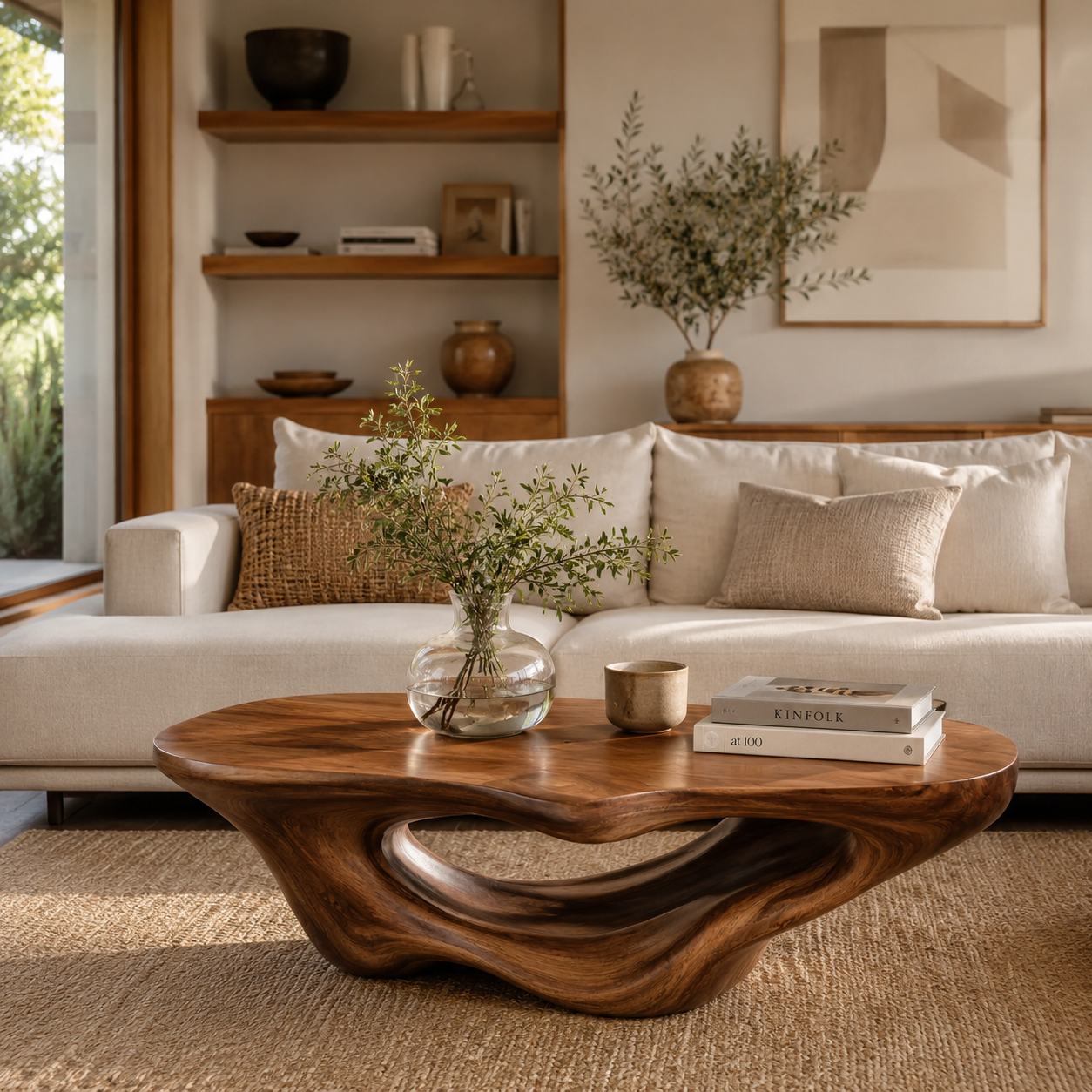 Handcrafted Solid Wood Coffee Table – Sculptural Organic Design