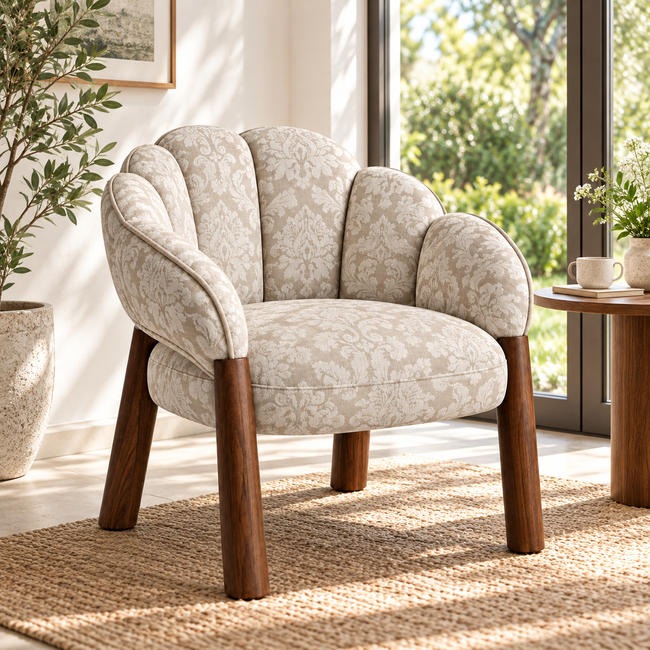 Petal Back Upholstered Accent Chair with Walnut Legs Hover Image
