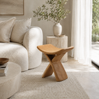 Sculptural Wood Stool – Solid Wood Accent Seat for Bathroom and Home Decor