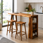 Live Edge Wood Bar Table Set – Solid Wood Kitchen Bar Counter with Storage and Stools