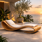 Sculptural Chaise Lounge – Solid Wood Outdoor Lounge Chair
