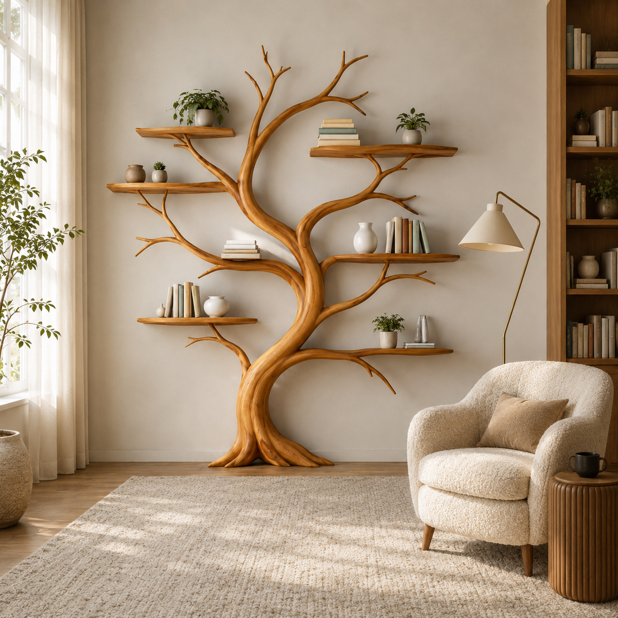Tree Wall Shelf – Solid Wood Sculptural Shelf for Living Room Decor