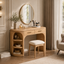 Makeup Vanity Table – Solid Wood Vanity with Round Mirror and Stool