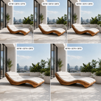 Curved Wood Chaise Lounge – Solid Wood Lounge Chair with Cushion for Living Room Decor