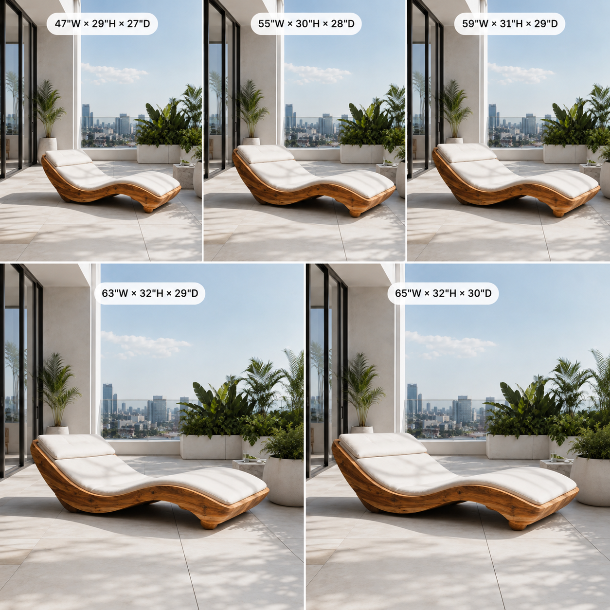 Curved Wood Chaise Lounge – Solid Wood Lounge Chair with Cushion for Living Room Decor