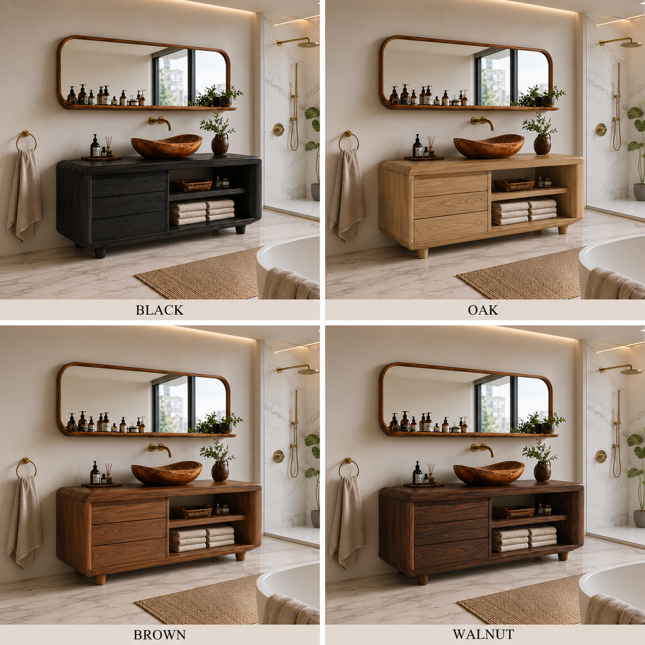 Live Edge Wood Bathroom Vanity – Solid Wood Sink Cabinet with Mirror Shelf for Bathroom Decor