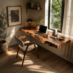 Live Edge Solid Wood Floating Desk – Modern Wall Mounted Wooden Desk for Home Office