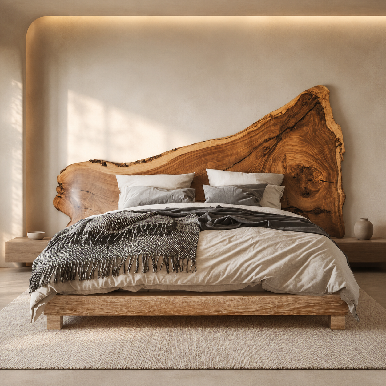 Live Edge Bed Frame – Solid Wood Bed with Natural Headboard