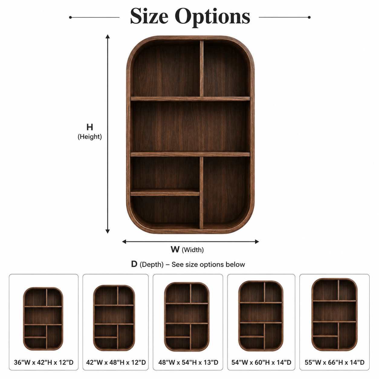 Arched Wood Display Shelf – Solid Wood Bookshelf for Living Room Decor
