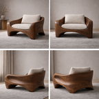 Curved Solid Wood Lounge Chair with Cushion – Organic Modern Accent Chair